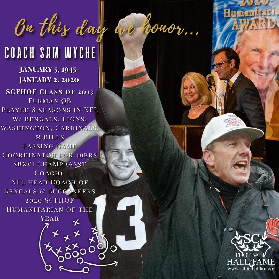 SCFootballHOF's tweet photo. On this day in 1945, the great Coach Sam Wyche was born.  We miss you Coach, thank you for the legacy you left us! 🙏 #SCFHOF13 @PaladinFootball 
https://t.co/g6mf6gzzeh https://t.co/hNFZ3nUnsa