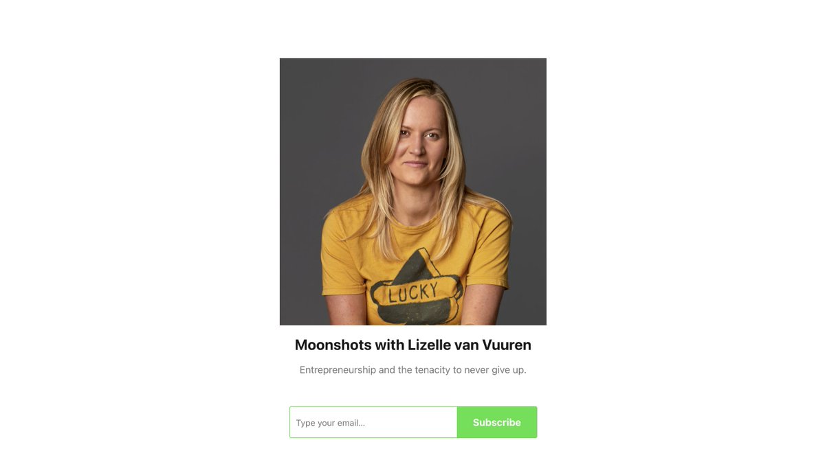 lizelle's tweet photo. I'm launching a newsletter soon: https://t.co/MadRQFRjog

A ledger of a rebellious entrepreneur. In Moonshots I explore the good nature of entrepreneurship, the tenacity to never give up, mindfulness, time, wellness, philosophy, marketing, and how to live up to your beliefs. https://t.co/Qr5X0FrJ4r