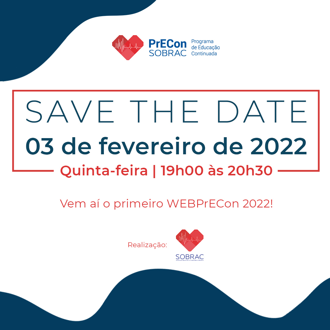 SobracO's tweet photo. A SOBRAC já está programando sua agenda de cursos de atualização científica para 2022!! O primeiro PrECon acontecerá no dia 03 de fevereiro!
➡️ Reserve essa data e aguarde um ano de muita atualização científica!
#sobrac #arritmiascardiacas #atualizacao https://t.co/3PjwogFC1s