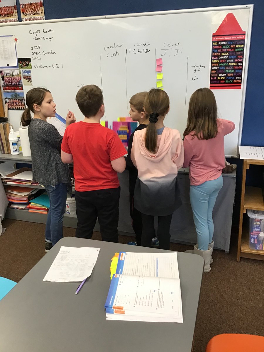 44BBeck's tweet photo. @EarlhamSchools 4th graders in the beginning stages of designing an @STMath board game. Lots of problem solving, perseverance and respectful discussion as they share ideas and make decisions for the game. https://t.co/ivnq9RVosg
