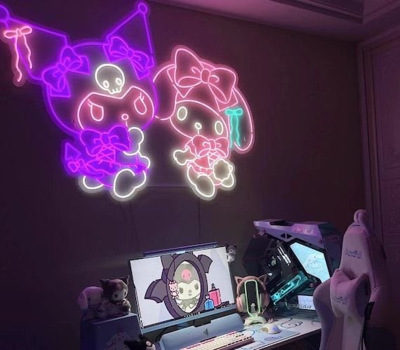 sanriodaily's tweet photo. kuromi and my melody neon sign 💫 https://t.co/xMTbEPZpW6