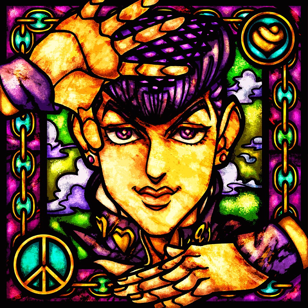 Ooh I want you I don't know if I need you but oh, I'm dyin' to find out ☮💛 #JoJosBizarreAdventure #JosukeHigashikata #stainedglass #AnimeArt #ArtistOnTwitter #jojo #jjbafanart