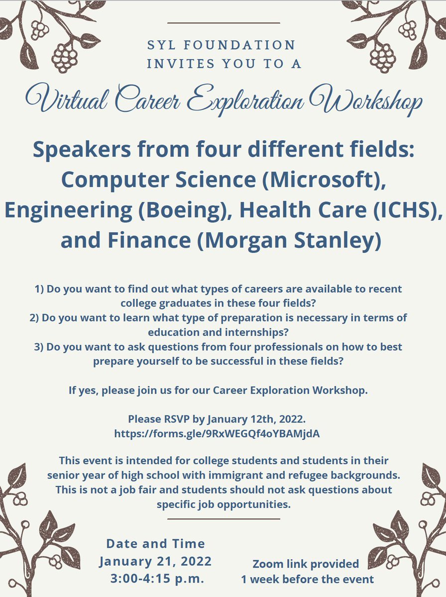 Hey, high school/college students: Sign up for a free career exploration workshop here: forms.gle/9RxWEGQf4oYBAM…
