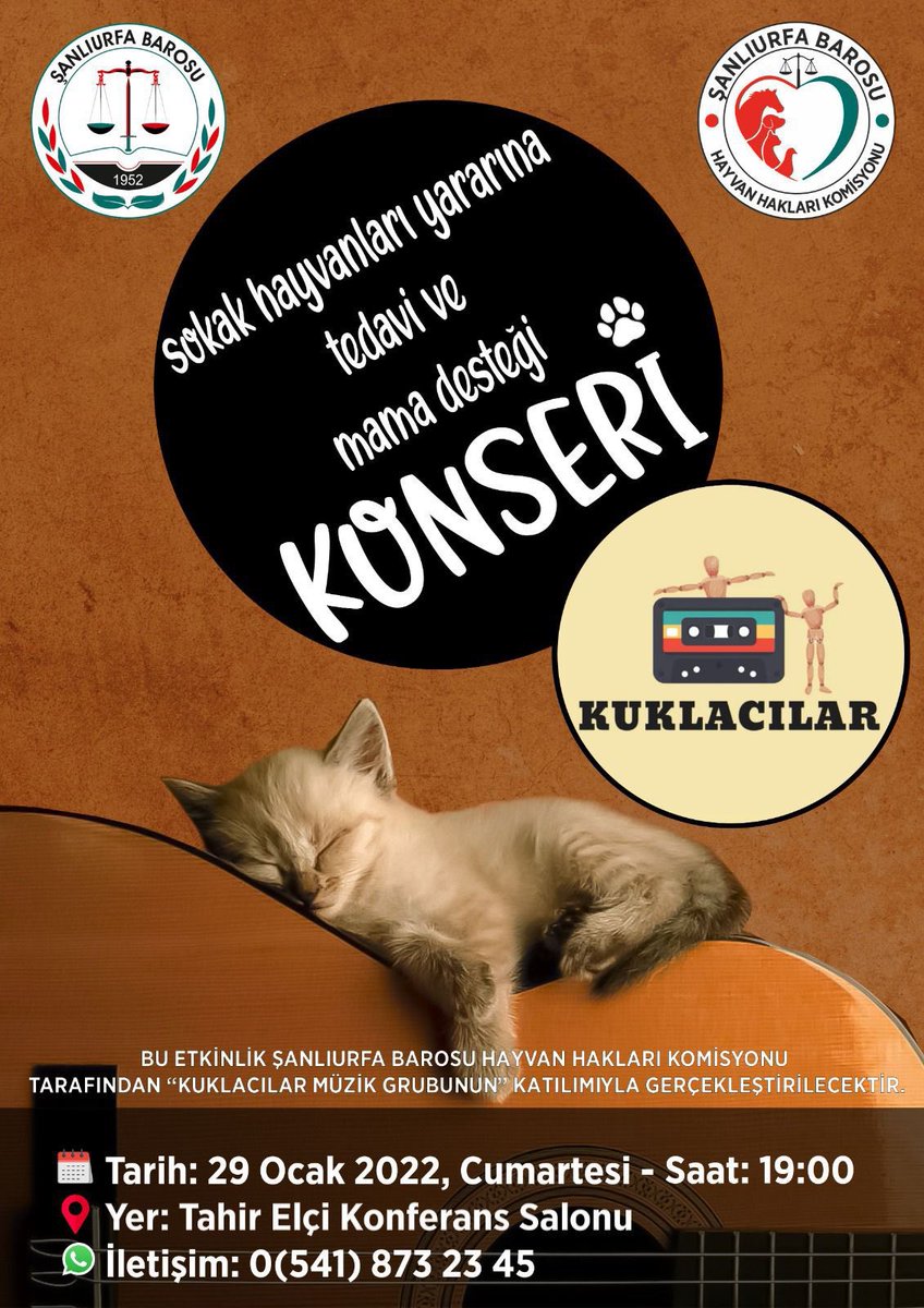 Sokak hayvanları yararına yapılacak olan  tedavi ve mama desteği konserine tüm hayvanseverlerin desteğini bekleriz.