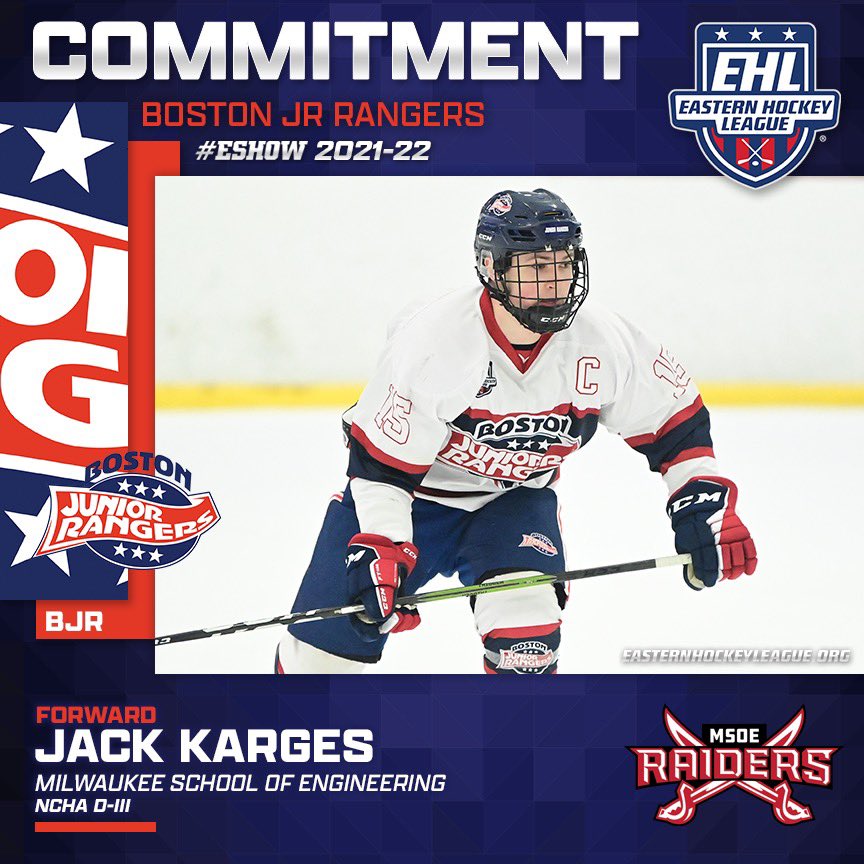 🚨 Commitment 🚨 

Congrats to our 2 year <a href="/EHL_Hockey/">Eastern Hockey League</a> vet and captain <a href="/KargesJack/">Jack Karges</a> on his NCAA commitment to <a href="/MSOE_Raiders/">MSOE Raiders</a> !  The solid 2 way forward will bring a highly competitive game to their lineup!  Congrats Jack! #LetsGo #OnesNotEnough