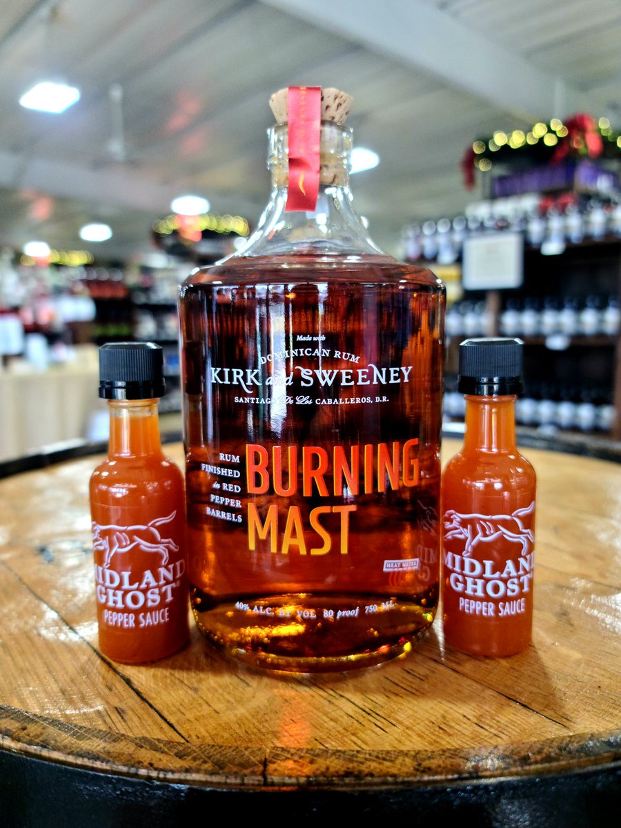 @KirkandSweeney rum crafted in the Domincan Republic and finished in @midlandghost pepper barrels. #rum #dominicanrum #stelmosfire #burningmast #midlandghost #redpeppersauce