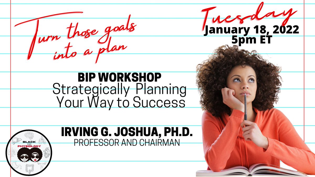 📢Attention Trainees... Do you need help turning those career goals into an actionable plan? Join us for a #BiP Workshop and learn how to create a strategic plan.

Tuesday, January 18, 2022 | 5pm ET
Advance Registration Required:
us06web.zoom.us/meeting/regist…

#BlackinPhysiology