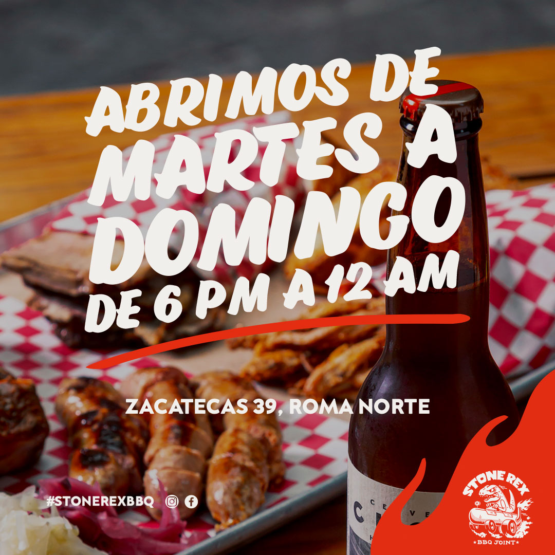 ForoIndierocks's tweet photo. Visita #StoneRexBBQ y dale a tu paladar un regalo delicioso. 🦖✨ Chelas, burritos, cocteles, sliders y más te esperan de martes a domingo. ¡Aquí te vemos! https://t.co/gLaNm5XT5V https://t.co/Bu0kxowqUm