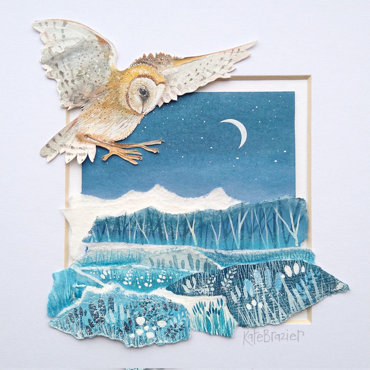 No new work to show at the moment, but I do still have some originals available in my #Etsy shop. Just like this one, 'The Silent Moon' lots of painted and layered papers! Who doesn't like an owl! #handmadehour #creativebiz #contemporaryart etsy.com/shop/katebrazi…