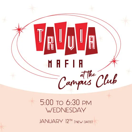 CampusClubUMN's tweet photo. Our next night of @TriviaMafia at the #CampusClubUMN is just a week away!

Non-members are welcome so bring all your friends for a fun night with delicious #HappyHour deals! 🍸🍗
.
.
#JoinCClubUMN #NonMembersWelcome #ThingsToDoInMSP #UMN #TriviaNight https://t.co/Od1i2pMN5q