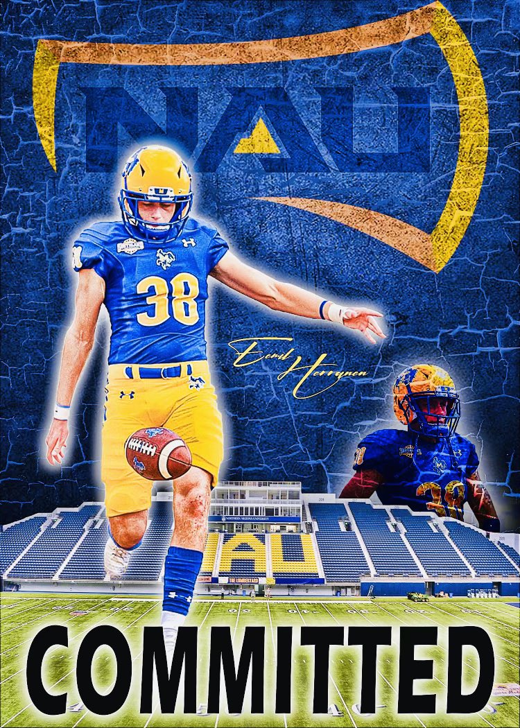 EemilHerranen's tweet photo. God’s Plan! Beyond excited to announce my commitment to continue playing Division 1 football at Northern Arizona University! Couldn’t thank @ThePuntFactory enough for helping me keep living my dream! Thank you to coach Ungerer &amp; the NAU staff for this opportunity!#NAUStrong 🌲🪓 https://t.co/uV4YGEFHil