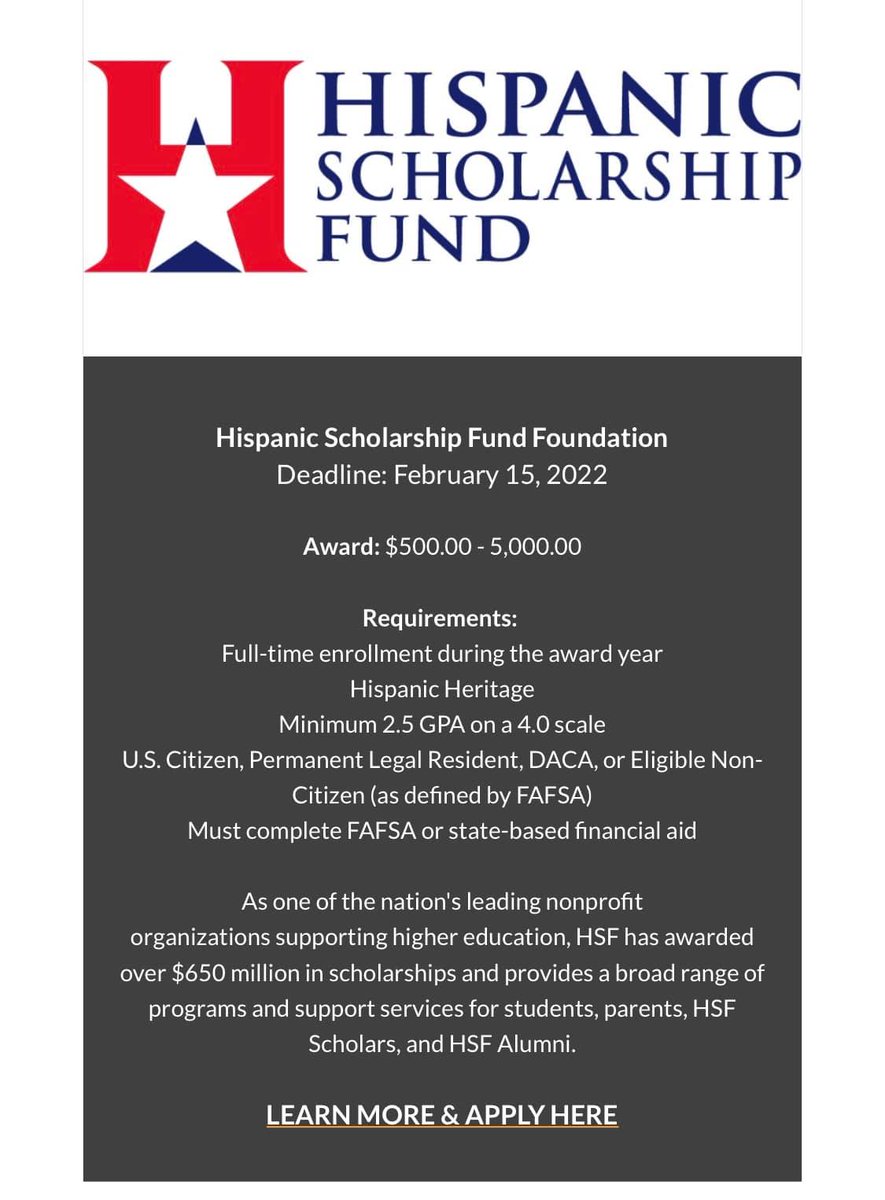 stem_whisperer's tweet image. #scholarships #LatinxinSTEM #HispanicsinSTEM #SACNAS #ABRCMS #applynow  @HSFNews hsf.net/scholarship