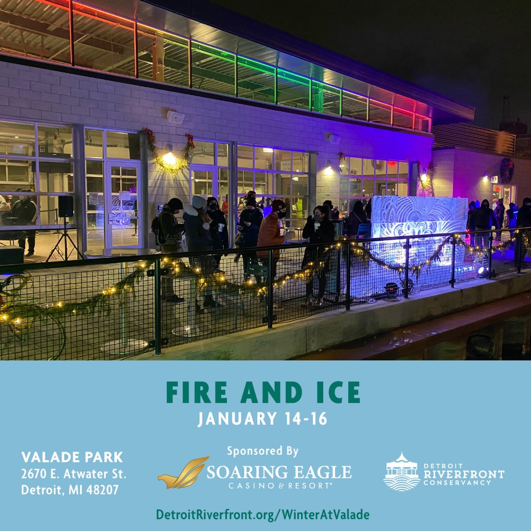 DetroitRvrfrnt's tweet photo. FIRE &amp; ICE IS COMING TO VALADE PARK JAN 14-16!! Sponsored by @SoaringEagle777  ( with fun giveaways &amp; promotions). 3 days of medieval fun remixed with some techno on top! #detroitriverfront #winteratvalade #fireandice #winterindetroit #turkeylegs #medieval #technomusic https://t.co/8Gnbr97YEG