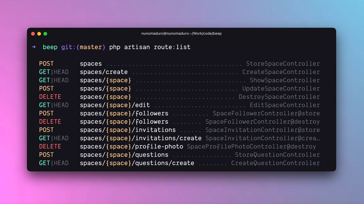 enunomaduro's tweet image. We are reinventing the `route:list` command for @laravelphp v9.x. ✨
✍🏻 github.com/laravel/framew….