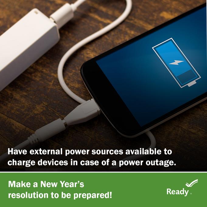 Being prepared for an emergency doesn't have to be difficult. Simply ensuring that you have external power sources available to charge phones and other devices in case of a power outage is a great first step! #ResolveToBeReady #PrepTips