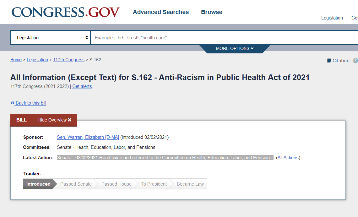 AmandaLuvsRoses's tweet photo. US Congress Senate Bill 162 - Latest Action: Senate - 02/02/2021 to committee

Establishes within the Centers for Disease Control and Prevention (CDC) a National Center on Antiracism and Health and a law enforcement violence prevention program.
https://t.co/uTb8N7gZr2 https://t.co/AGCwf34sSM