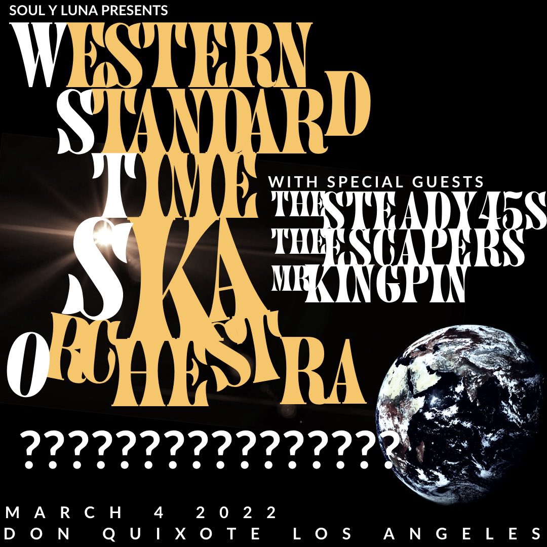 Updated! The Escapers from Las Vegas added to the lineup that includes <a href="/WSTSKA/">WesternStandardTime</a> and <a href="/TheSteady45s/">The Steady 45s</a> Friday March 4 in LA. #wildwildwestskafest brought to you by <a href="/SoulYLunaprod/">Soul Y Luna</a> #skatwitter #ska #soul #reggae