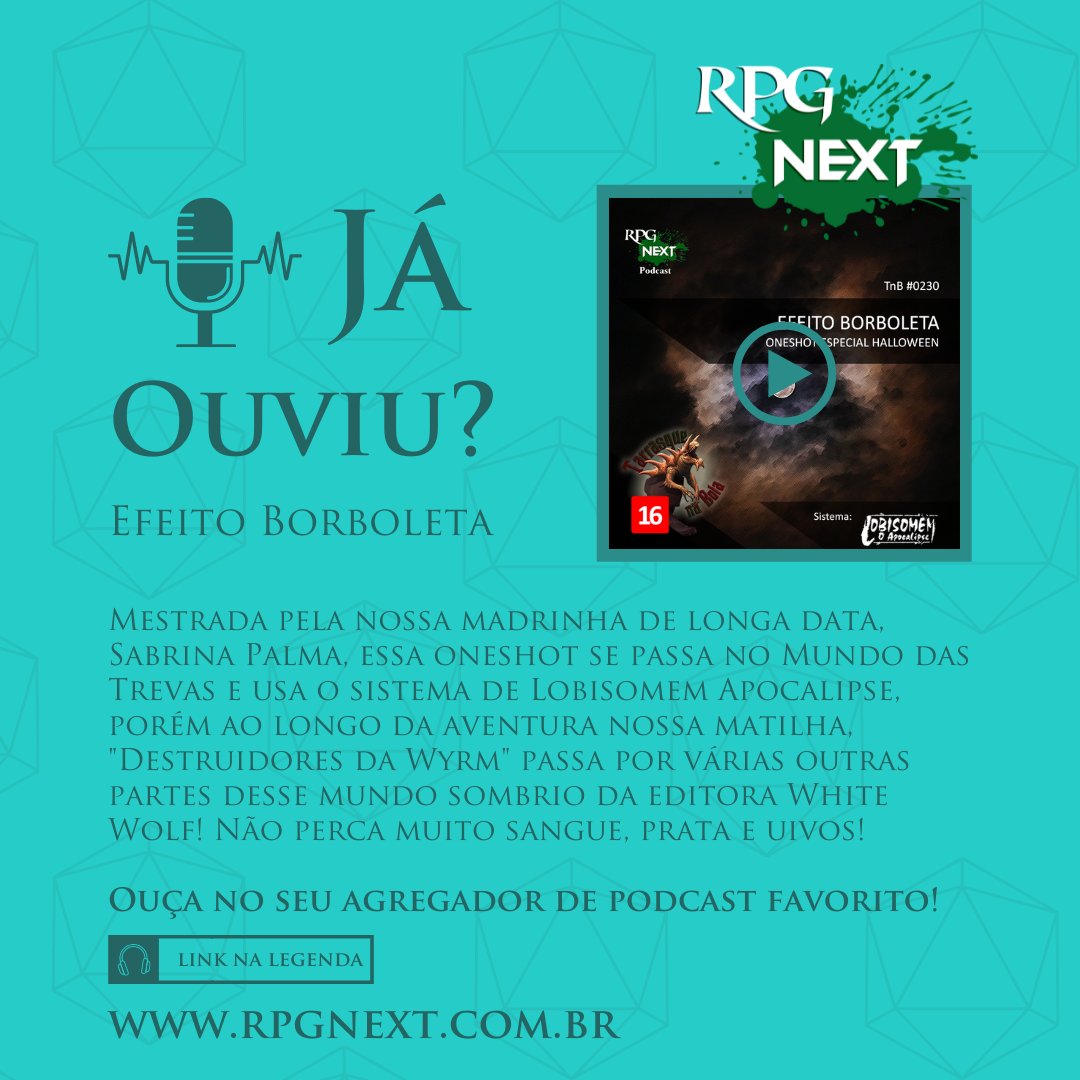 RPG_Next's tweet photo. Já ouviram nossa oneshot em lobisomem apocalipse "Efeito Borboleta"? Foi uma aventura que jogamos no halloween do ano passado! Confere lá que foi incrivel!
Link do episódio:
https://t.co/HvmXdUSjMT
#rpgnext #Rpgdemesa #podcast #audiodrama #lobisomem #Werewolf #mundodastrevas https://t.co/SbhneSPcjM