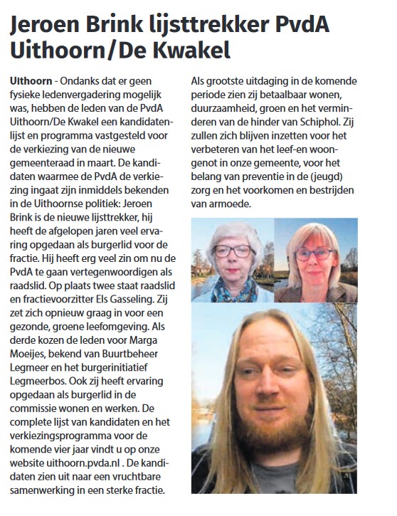 Lijst en programma bekend! Voor meer info: uithoorn.pvda.nl/nieuws/verkiez…