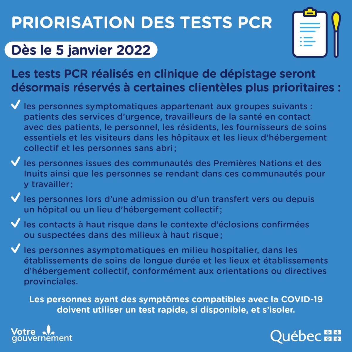 msss_qc's tweet photo. Pour en savoir plus sur les modifications des priorités de dépistage et la gestion des cas et des contacts 👇 https://t.co/wLoqkt6rix