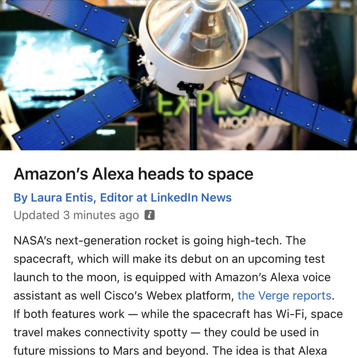 dmonroemd's tweet photo. Seems curious that ⁦@NASA⁩ was “low tech” prior to ⁦@alexa99⁩… eh ⁦@elonmusk⁩? https://t.co/QIptOa1cIL
