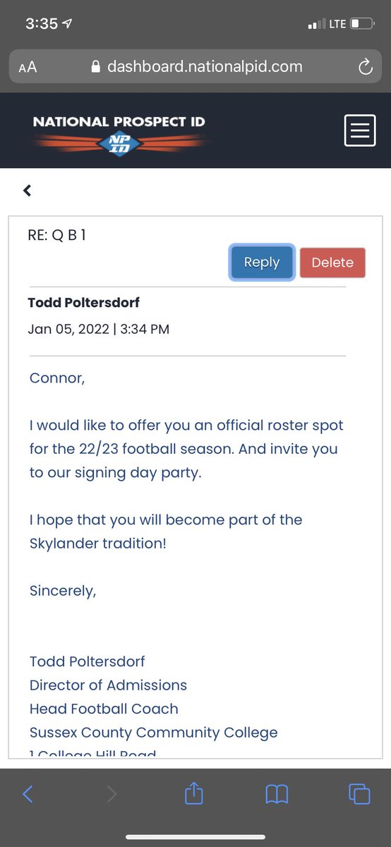 Blessed to receive my 5th official offer and first Juco offer from Sussex county community college. Thanks to <a href="/PoltersdorfTodd/">Todd Poltersdorf</a> @NationalPID. <a href="/NateInSports/">Nate Bryan</a> <a href="/CoachZackJ74/">Coach Zack Jennings Sr.✝🇺🇸🏈</a> <a href="/ocjacobmorris77/">Jacob Morris</a> <a href="/QBHitList/">QBHitList.com</a>