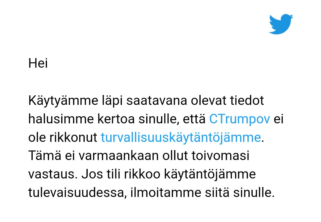 ellahelenius's tweet photo. Olisi ihan mielenkiintoista kuulla, mikä twitterin mukaan on väkivaltaa tai vahingon toivomista. Ilmeisesti puukotus ja ampuminen eivät sisälly näihin kategorioihin. https://t.co/Zdnr4OYc0L