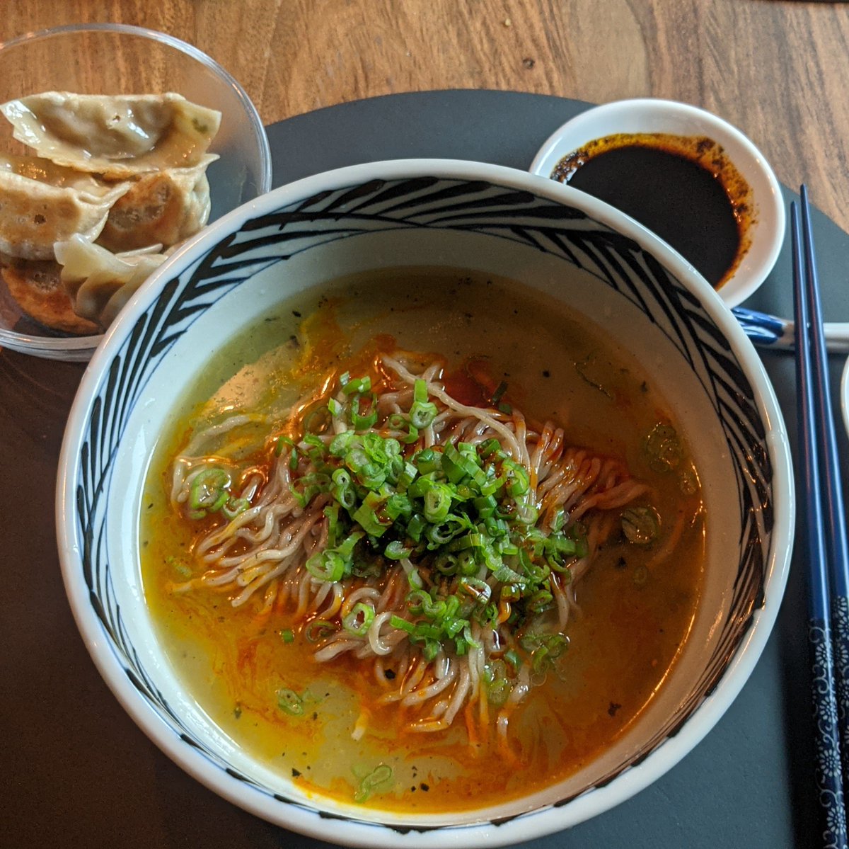 eXtineFamFoods's tweet photo. Re-upped my stock of @umiorganic noodles, and gotta get rid of a bunch of stock in the freezer (and 🥟 gyoza). Thankfully it's #ramenweather. Also made an Achiote Oil that I drizzled on top my Chicken Tomatillo broth. https://t.co/Sq8Ka8LSsq