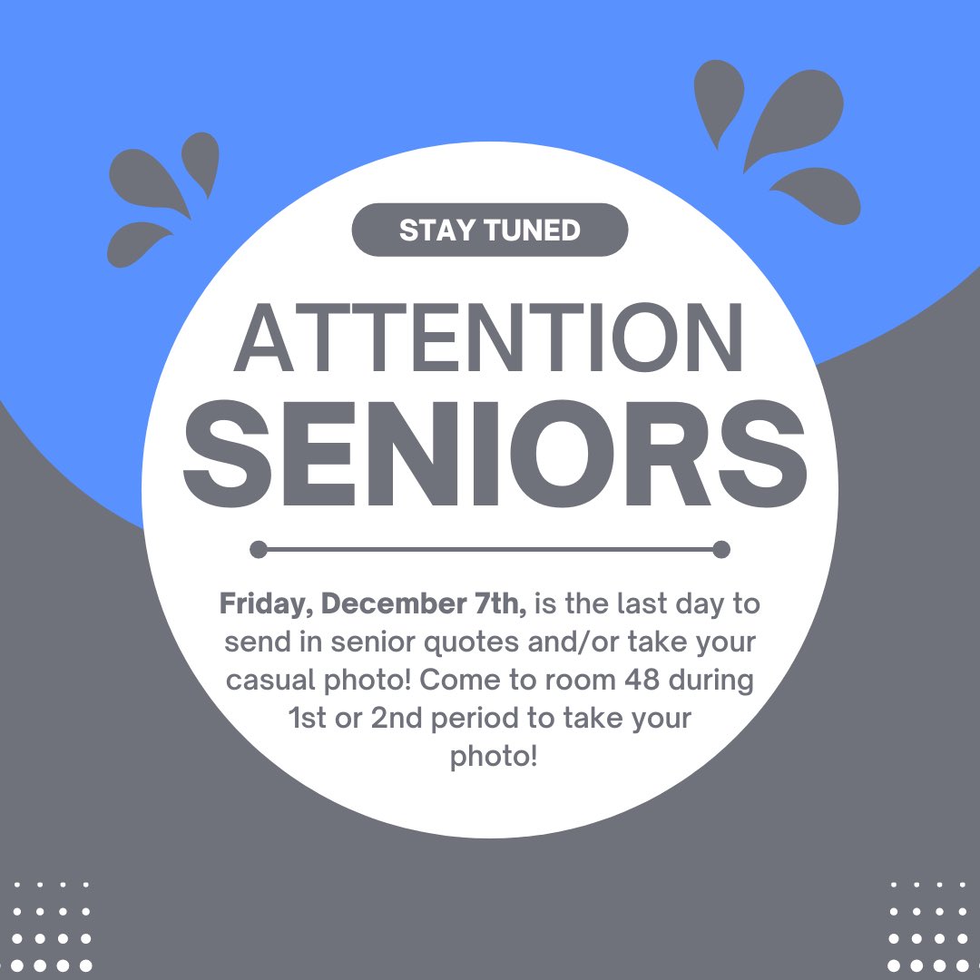 HoundYearbook's tweet photo. Seniors!! The deadline for Senior quotes and Senior casual photos is in 2 DAYS! We need your quotes sent in ASAP via the google form sent to your student emails! Come to room 48 during 1st or 2nd period to take your casual photos!! https://t.co/x6mJZphDze