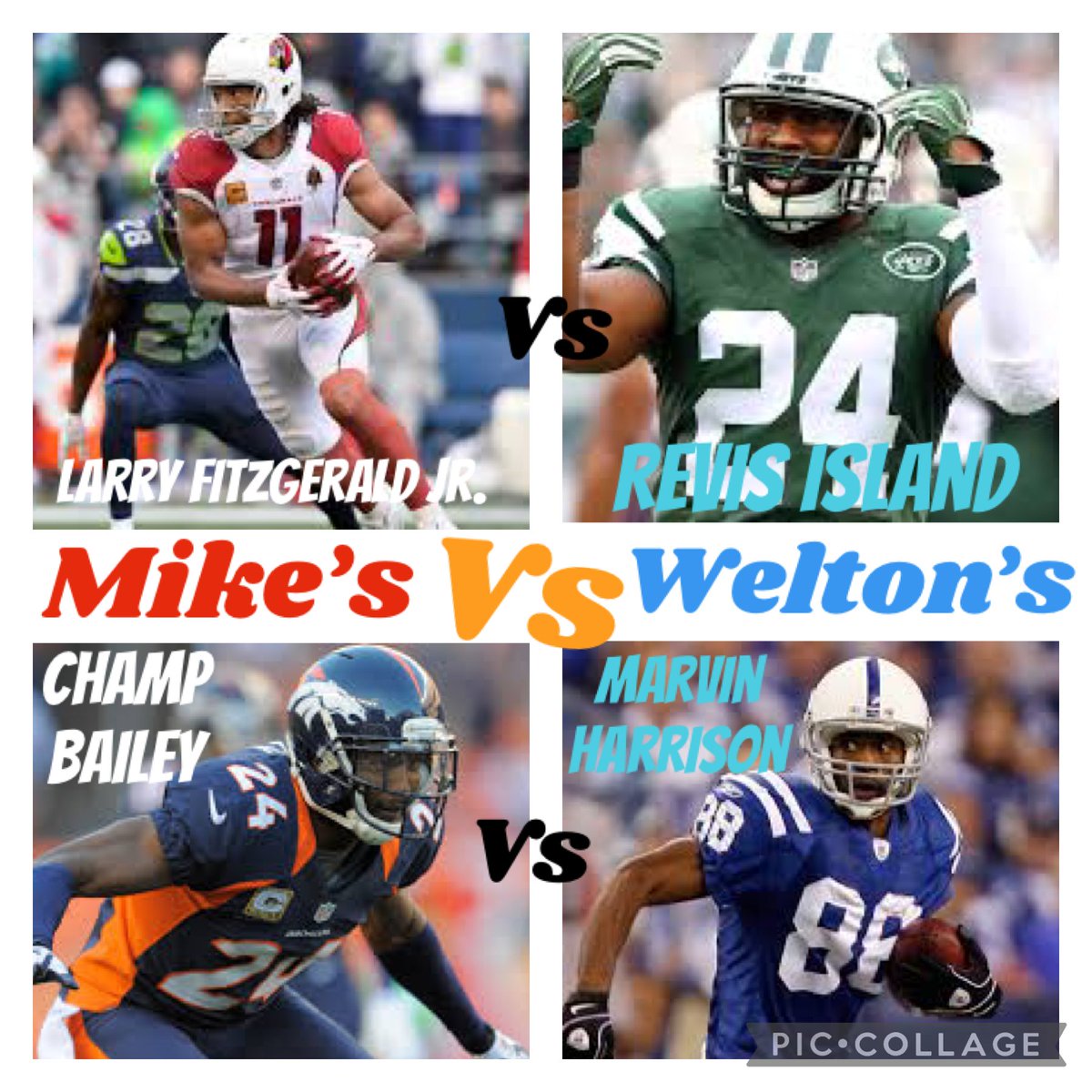 beatyourleague's tweet photo. BYL's SPORT'S COURT ... where YOU are the JUDGE
Our writers chose 1 Unstoppable WR / 1 Lockdown CB of all-time. Vote the winner! #RND3
Mike's Squad -@mike_pope1
WR- Larry Fitzgerald Jr., CB- Champ Bailey
VS.
Welton's Squad -@lil_pride10
WR-Marvin Harrison, CB- Darrelle Revis https://t.co/NOpHmgoZH6