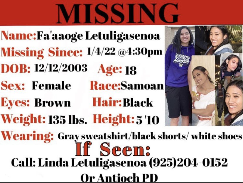 itspaigemagalei's tweet photo. please if you guys have seen my cousin reach out to my aunts number that is given, Antioch PD or me! anything will help‼️‼️‼️ https://t.co/lH0FRP6egk