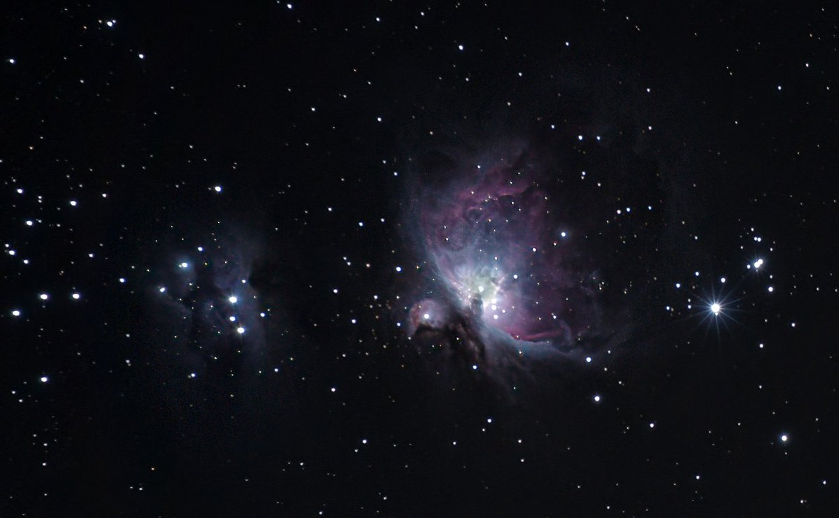MWHickling's tweet photo. Back onto M42 Orion whilst the sky was clear last night. Still needs more exposure time to really pull out the faint data but a good night courtesy of @A_Lee_Davison
#astrophotography #sonyalpha #ioptronskyguiderpro #m42 #orionnebula #skyatnight https://t.co/d8m6hH2zJD