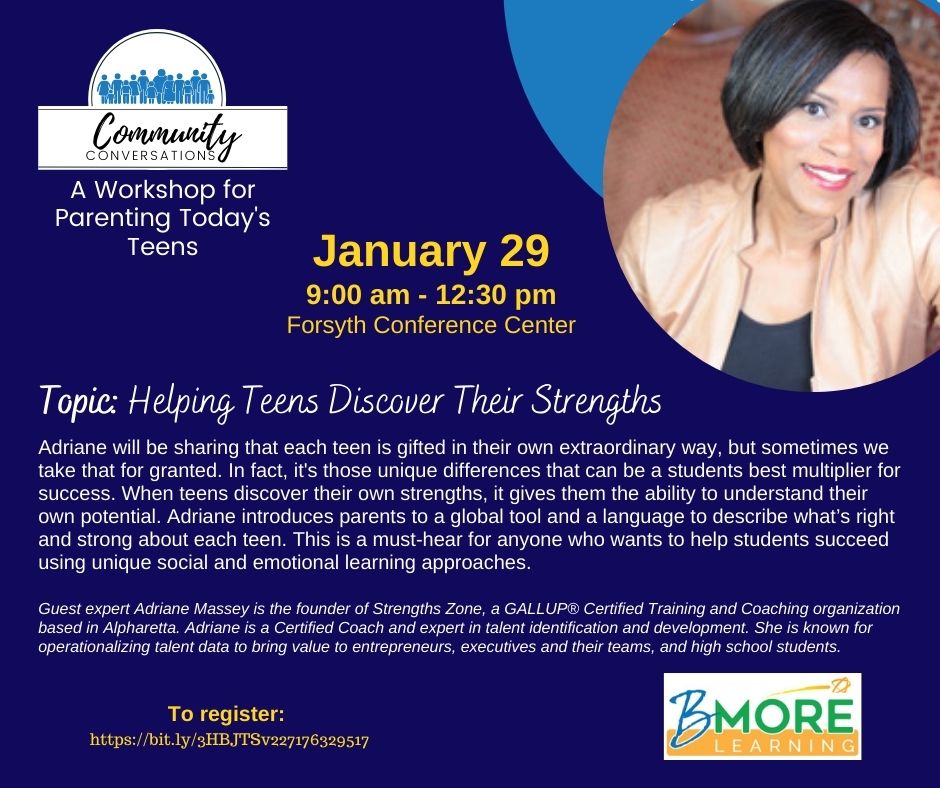 AdrianeWilson's tweet photo. Excited to share a powerful tool and language that describes what's right and strong about people, especially your teens. Join me Jan. 29 and register today https://t.co/1H9YU27s4V for a value-packed BMore Learning session. #bestadvice #careers #leadership #personaldevelopment https://t.co/pZuWXltXBa
