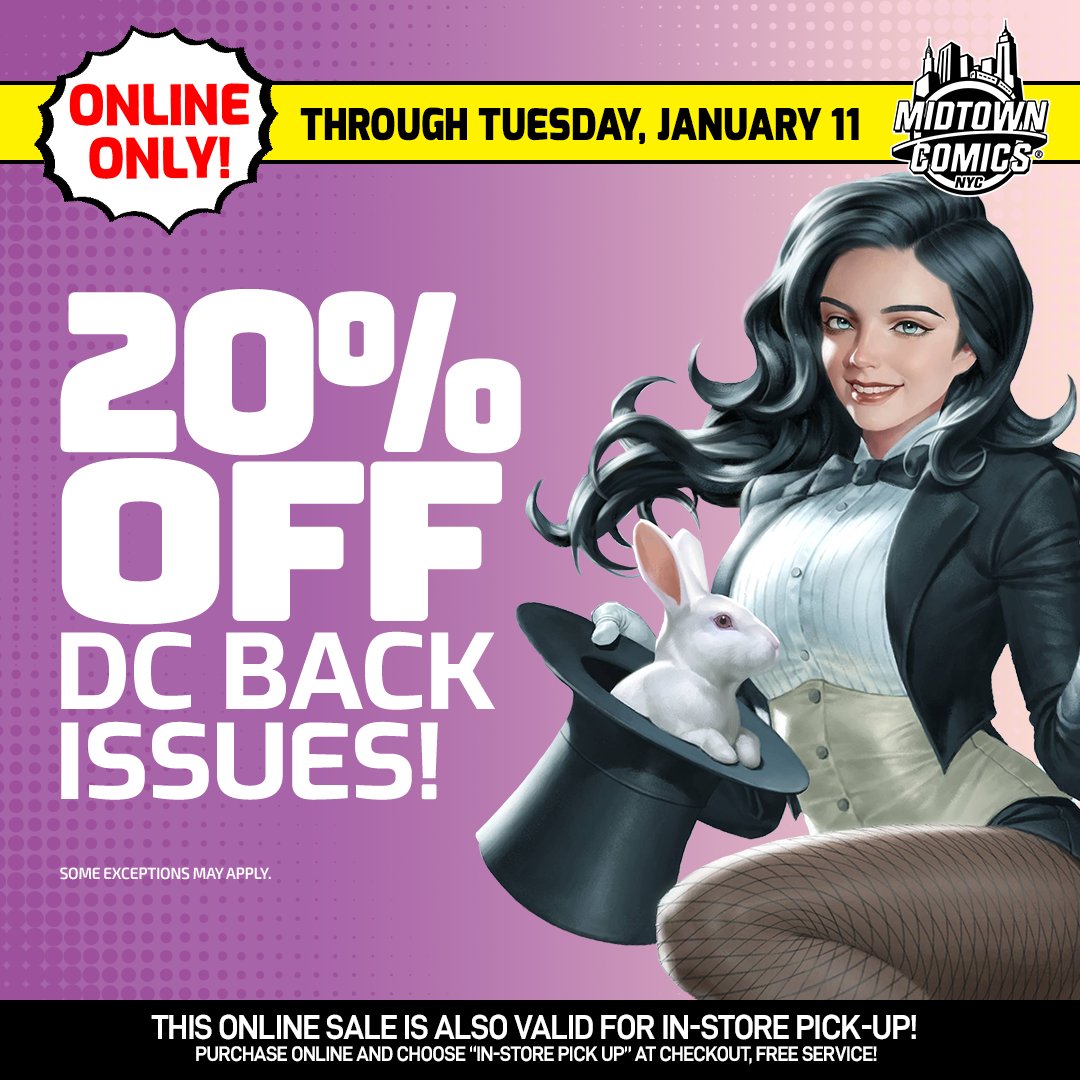 MidtownComics's tweet photo. Starting TODAY!
πEnjoy 20% off #DCBackIssues through Tuesday, JAN 11!
From π¦#Batman to #JusticeLeague to π#HarleyQuinn we've got the π#comicissues you're looking for!
π½https://t.co/nb9pNAybQR
#DCTuesday #DCcomics #ComicSale #CheapComics #DCBackIssues #BatmanBackIssues https://t.co/nLBPtT6H1V