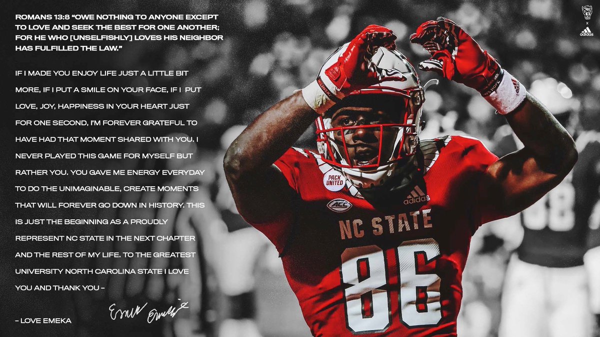 Emekaemezie's tweet photo. Wouldn’t be right without a proper goodbye… I Love you forever NC State thank you ❤️ @PackFootball @PackAthletics https://t.co/FJWxCxMYJU