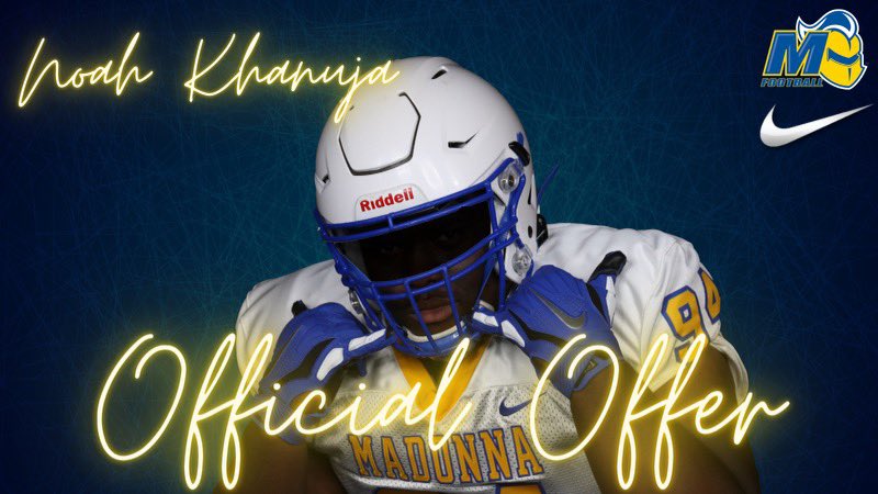Very blessed to received an offer from <a href="/MUCrusadersFB/">Madonna Football</a>!!! Thank you <a href="/CoachK_ODonnell/">Kevin O'Donnell</a> and <a href="/CoachMMcGowan/">Coach McGowan</a> for this opportunity🙌🏼