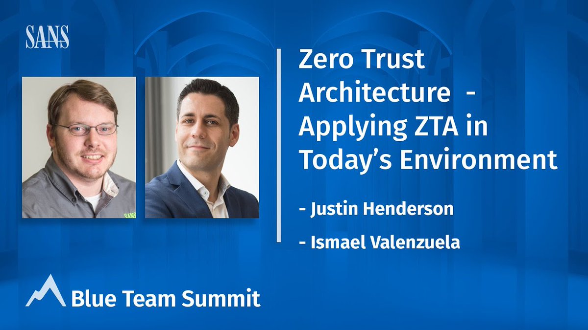 SANSDefense's tweet photo. In their #BlueTeamSummit keynote, @aboutsecurity &amp; @SecurityMapper provide advice on implementing #ZeroTrust strategies for you organization.

https://t.co/Z4y2GjAW0J
#ZeroTrustArchitecture #ZeroTrustSecurityModel https://t.co/aYt1fAa8xG