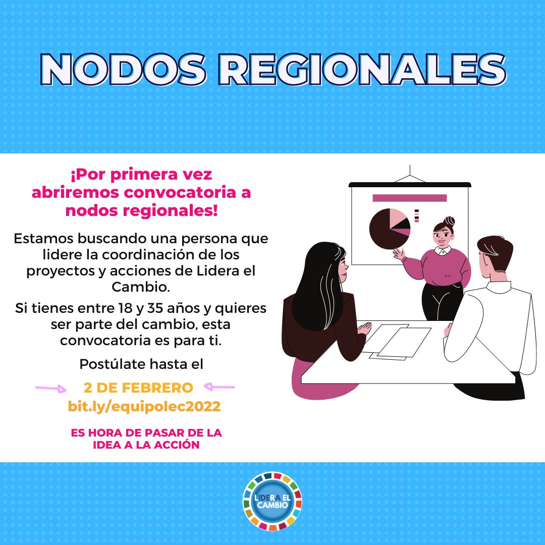 LideraCambio's tweet photo. Por primera vez abrimos #convocatoria a NODOS REGIONALES en Colombia. Jóvenes líderes que representen a Lidera el Cambio en las diferentes regiones y/o departamentos de Colombia.

Si cumples con los requerimientos aplica hasta el 2 de febrero en https://t.co/4j6vHNiLlz https://t.co/q55KkSSbgd