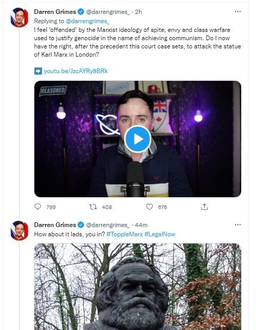 bloggerheads's tweet photo. @GBNEWS @Nigel_Farage Your presenter Darren Grimes is suggesting the desecration of a grave in response; specifically the tomb of Karl Marx in Highgate Cemetery, North London. Any comment on the legality of his call to #ToppleMarx, or appropriateness of equating Marx's grave with a statue of a slaver? https://t.co/OMIg7heBQ6