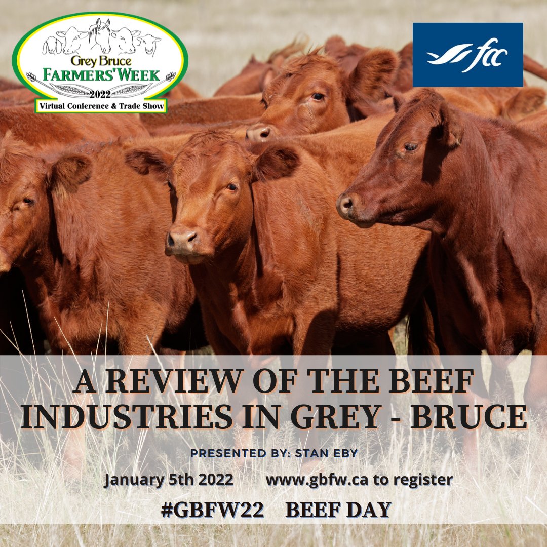 GBFarmersWeek's tweet photo. #GBFW22 #Beef Day is today. Presentations on Demand - Our very own Stan Eby, Ag Hall of Famer,  shares his review of the Beef Industries in Grey Bruce. Be sure to watch today, or during the 30 day encore access.
#Ontag #Virtual #CdnAg #Farm365 #AgEvent #Conference https://t.co/rBOSQF44Qc