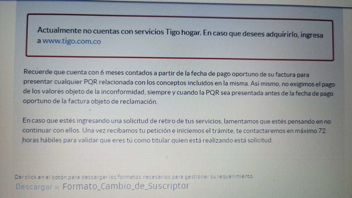 yessmepa's tweet photo. 6. "Actualmente nl cuentas cln servicios tigo hogar", asi que señores @Tigo_Colombia @sicsuper  por favor sean serios, me radican la pqrs y me cancelan el contrato 8735402, y si quieren por el interno les envio el registro de defunción para que vean que mi viejito esta muerto https://t.co/pnMZhxAVGK