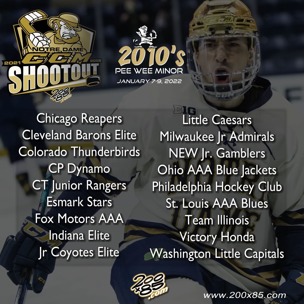 200x85's tweet photo. New Year @CCMHockey 👊 events- 10s @ ND this wknd! @HockeyReapers @GBJrGamblers @mkejrads @RealVHHockey @LittleCapitals @COTbirds @tihockeyaaa @AAABlueJackets @FoxMotorsHockey @JrCoyotes @EsmarkStarsHC @IndianaElite @CJRHockey @2010Caesars @PhiladelphiaHC @CleveBaronsT1 @AAABlues https://t.co/vWjgSXMw3N