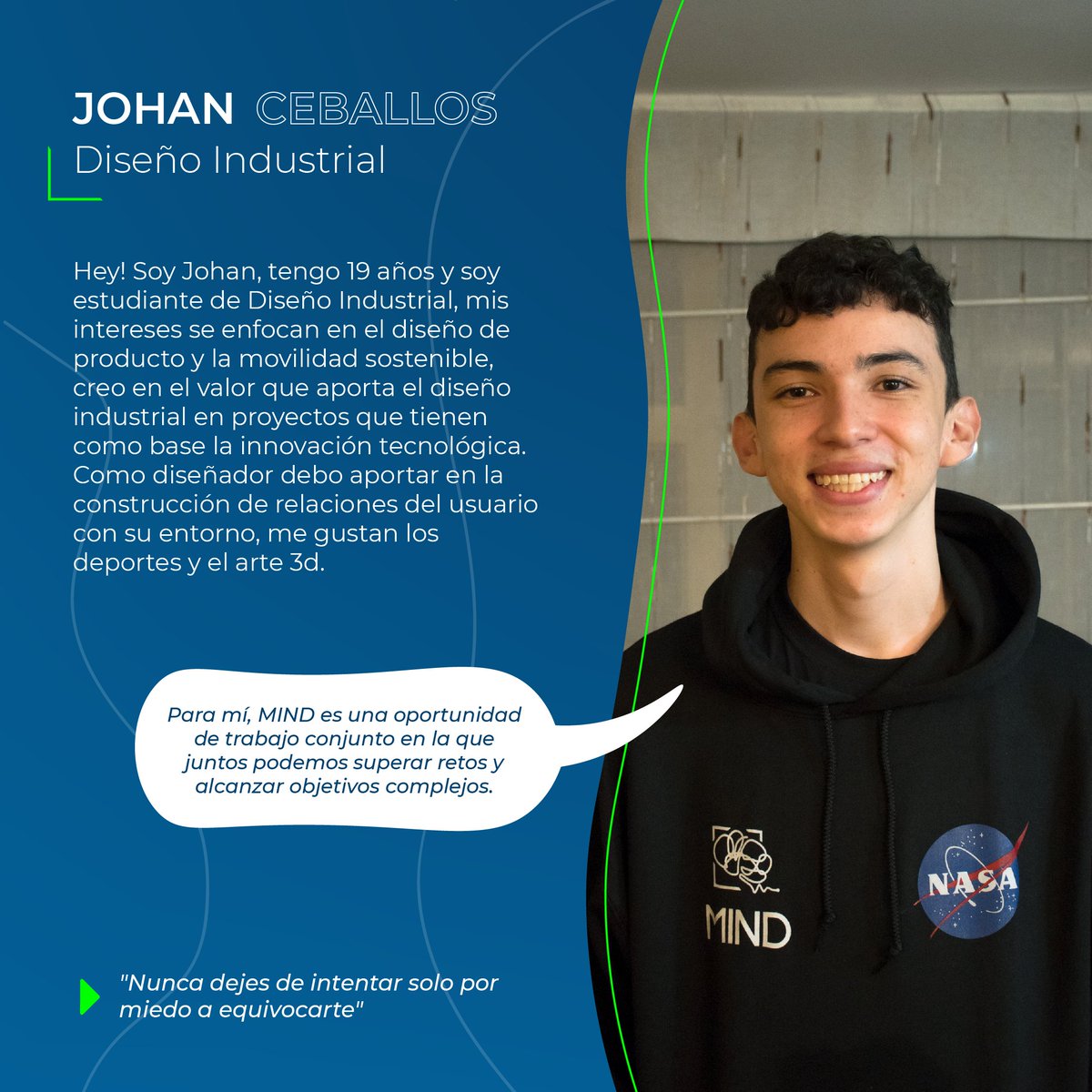 Hola! Yo soy Johan! 🧠🚀
#SomosMIND #SomosUNAL
<a href="/RoverChallenge/">Noxlee (Poc for nasa)</a> 

#humanexplorationroverchallenge #nasa #roverchallenge2022