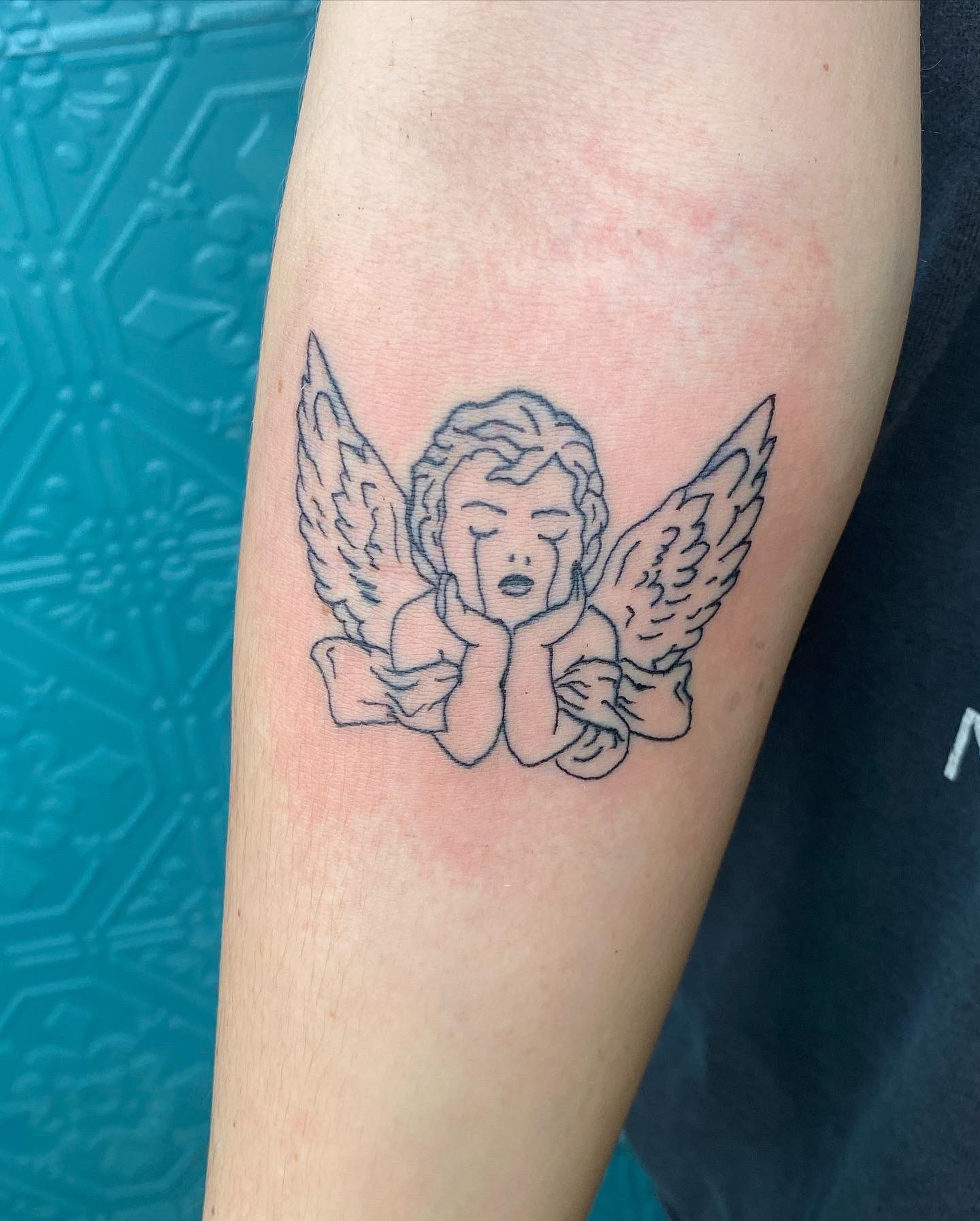 WICKED INK STUDIO She/Her on X: "Weeping cherub for @chaseapplebury !! Thank you so much for coming in, it was great to catch up and work on this piece! Book with