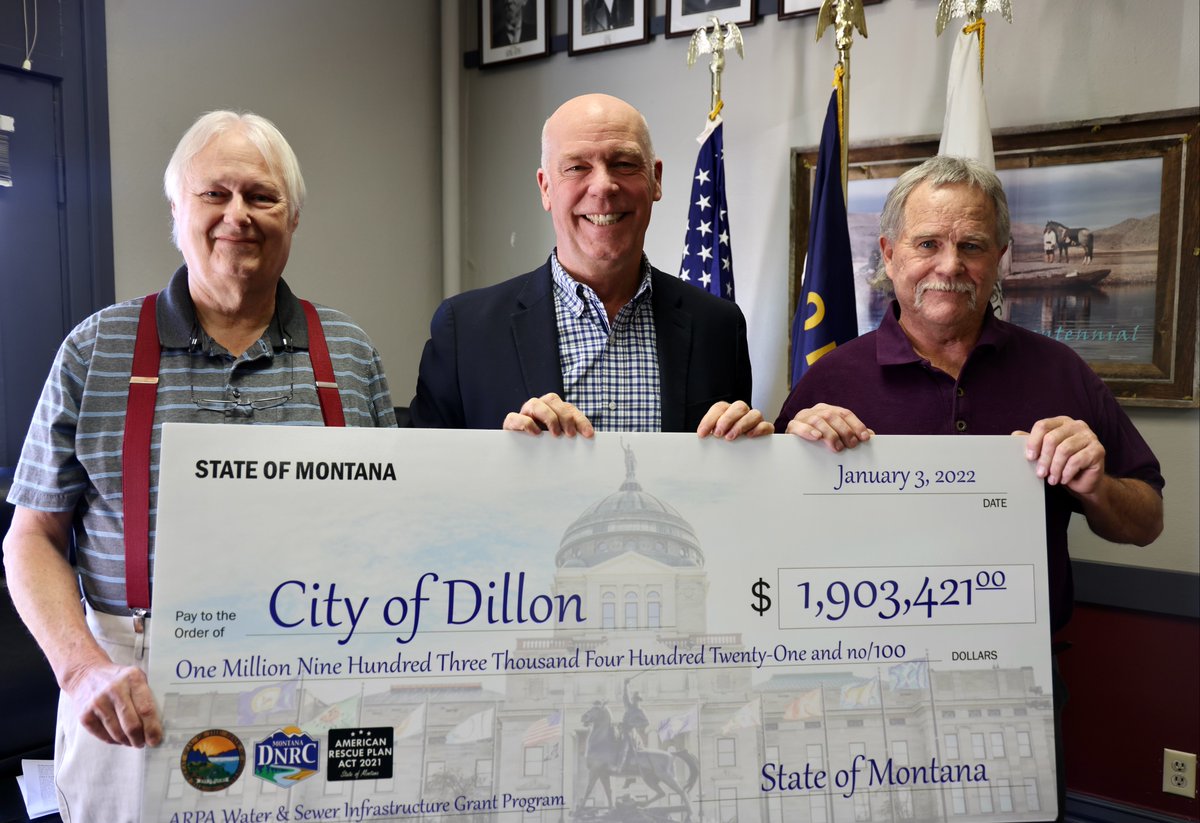 GovGianforte's tweet image. Since the federal government is spending trillions of dollars of our kids and grandkids&apos; money, Montana will invest it in our kids and grandkids&apos; future. 

That&apos;s why we&apos;re investing $1.9 million in Dillon to replace the city&apos;s 100-year-old water lines.