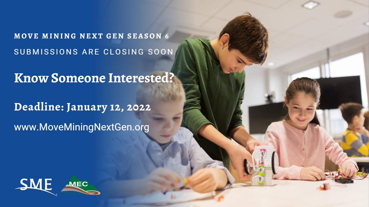 smecommunity's tweet photo. There's still time to submit videos for the Move Mining Next Gen contest! Share this competition with a K-12 student to help them explore the importance of mined minerals and share it with the world.
Learn more here: https://t.co/a7ABO71iZr
#MoveMiningNextGen #WhyMiningMatters https://t.co/2xacL5UVXU