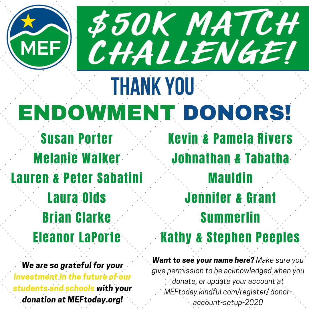 MtnEdFoundation's tweet photo. #SignalTHANKS to our #MEFdonors to the Endowment!! We reached $43,500 toward the year-end match challenge thanks to the support of so many. Endowment donations are invested to provide future income and long term sustainability. #SignalSOARS #MEFtribe https://t.co/uAacYcS8ul