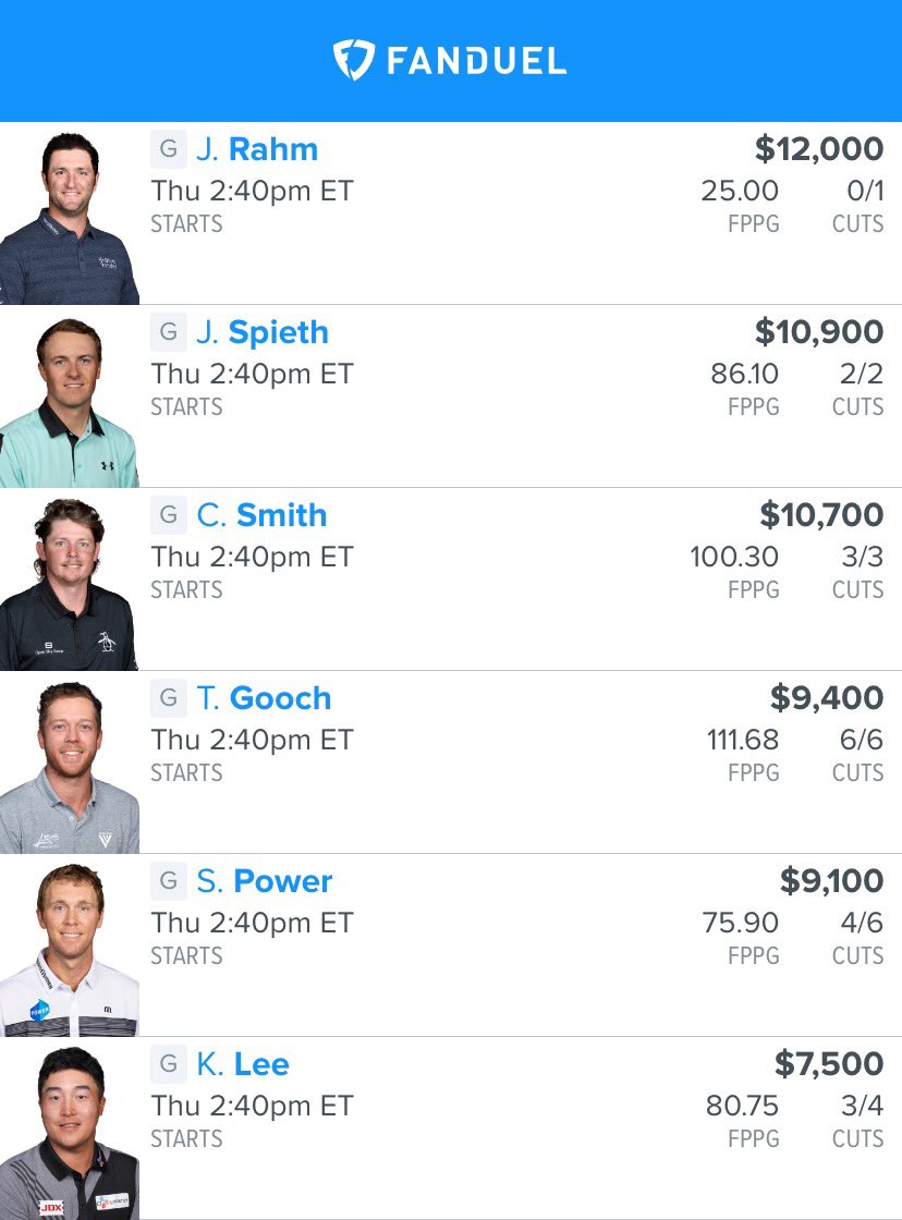 TheFD_Prophet's tweet photo. #FREE PGA Lineups for the weekend. Good luck. Like this post to let us know that you’re using them. #ProphetArmy https://t.co/5JwDUj7f7b