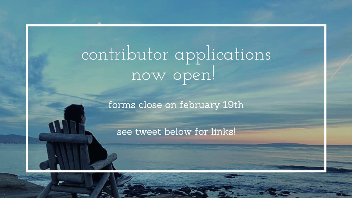 applications for ynkk starry sky zine for writers and artists are NOW OPEN! 

for info: ynkkstarrysky.carrd.co
for questions: curiouscat.live/ynkkzine_sky

deadline for applications: february 19th

good luck! 💙💙✨✨