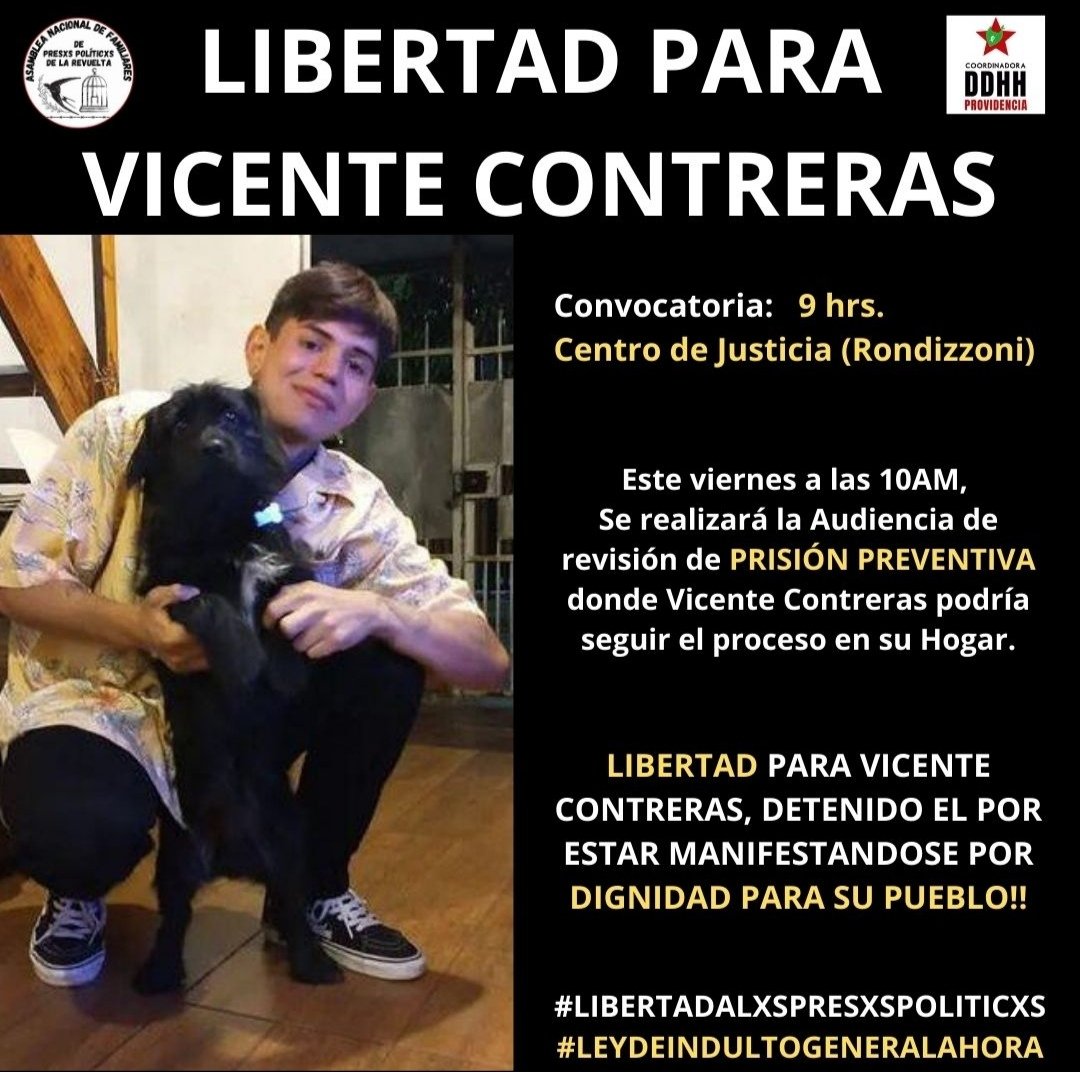 Vicente Contreras detenido en La Pintana El 29 de Marzo.
Preso por manifestarse, preso político.

#LibertadParaLxsPresxsPoliticxs